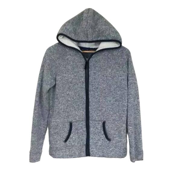 American Eagle Gray Sherpa Lined Hoodie Zipper Sweatshirt Jacket XS Cozycore - Picture 1 of 7